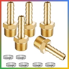 5 Pcs Brass Hose Barb Fittings, 1/4 NPT to 3/8 Barb, Male Thread Hose Barb Adapt picture