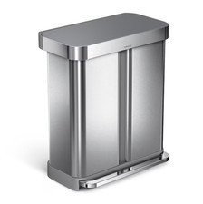 simplehuman 58L Dual Compartment Recycler Liner Pocket Stainless Steel Step Can picture