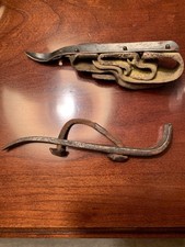 Two (2) Antique Corn Husker Shucker, Metal Hand Leather Handle Farm Tool picture