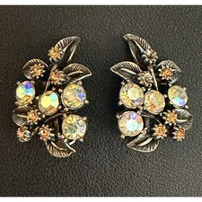 Vintage Florenza Earrings Clip Ons Rhinestone READ picture