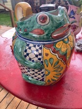 Monster heavy Vtg Talavera Pitcher Mexican Mexico Hand Painted Frog jug 9