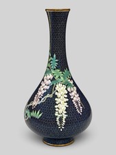 Superb Japanese Meiji Cloisonné Enamel Wisteria Vase / Intricate Silver Wire picture