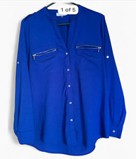 Calvin Klein Solid royal Blue Long Sleeve Button-Front Blouse Womens Size S picture