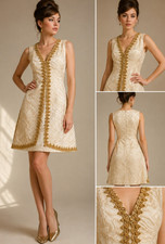 Vintage 1960s 70s Ivory Gold Brocade Dress | ILGWU Union Made | Metallic Jacquar picture