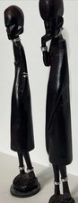Vintage Hand-Carved African Ebony Wood Figurine Pair 8.5