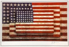 Jasper Johns American Flag Hand Signed Art Print 16x20 Matted with Certificate picture