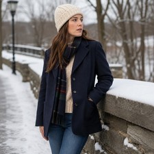 Vintage L.L. Bean Wool Coat Thinsulate Insulated Blazer Style Navy Women's 12 R picture