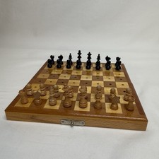 Rare Vintage German Wooden Chess Set Folding Pocket Travel Board 15.5cm picture