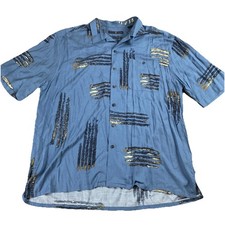A6 Hawaiian Shirt Men's 2XL Short Sleeved Button Up Abstract Pattern Blue picture