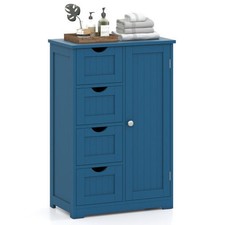 Costway Free-Standing Wooden Cabinet with 4 Drawers and Door Cabinet-Blue - Colo picture