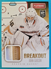 2013-14 John Gibson Panini Playbook # B-JGI Breakout Rookie Jersey Patch RC /25 picture
