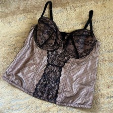 Torrid NWT Bustier Underwired Corset Basque Bra Boned Opaque Lace Black Tan: 2 picture