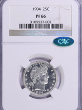 1904 Barber Quarter : NGC PF66 CAC Sticker picture