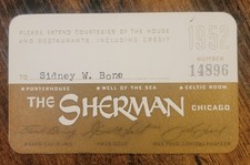 Vintage 1952 The Sherman Hotel Paper Credit Charge Card - Chicago Ephemera  picture