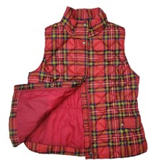 Talbots Red Vest Quilted Multi Tartan Plaid 80% Down Puffer Zip M Holiday  picture