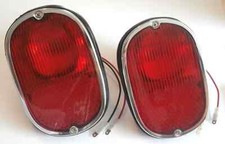 TAIL LIGHT ASSEMBLY PAIR LEFT & RIGHT RED w/ CHROME RINGS VW T2 BUS 1962-1971 picture
