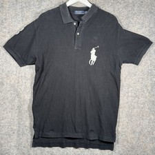 Vintage Polo Ralph Lauren Black Big Pony #3 Polo Collared Shirt Mens Sz M 21x31 picture