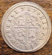 1717 Spain PHILIPPUS V “HISPANIARUM REX” 1 Real Silver Coin, 1700s Europe picture