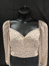SHEIN Curve floral long sleeve cropped blouse wrap cream floral Size 1 XL picture