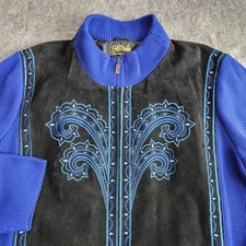 NWT Bob Mackie Wearable Art 100% Leather Western Jacket Women's 3X Black Blue  picture