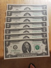 ✯Lot of 7 NEW Uncirculated Two Dollar Bills Crisp $2 Sequential Note 1976-2017✯ picture