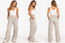 Vuori Lux At Ease Straight Leg Pants Taupe Beige Wide Leg Stretch Leisure Size L picture