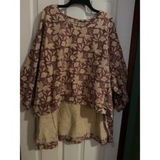 Magnolia Pearl Floral Sweatshirt Burgundy Cream Oversized High Low Boho Pullover picture