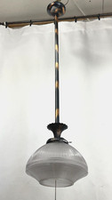 REWIRED Antique Vtg Art Deco Victorian Pendant Light Japanned Copper Conv. Gas picture