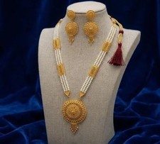 INDIAN BOLLYWOOD BRIDAL CHOKER NECKLACE GOLD PLATED SET WEDDING TEMPLE JEWELRY picture