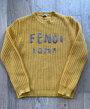 Fendi Roma Yellow Rib Knit Logo Crewneck Raglan Pullover Sweater EU 40 picture