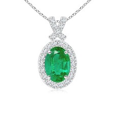 ANGARA 0.89 Ctw Natural Emerald Pendant Necklace With Diamond in 14K Gold (AA) picture