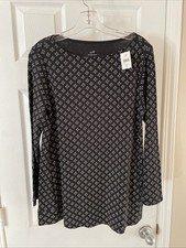 J. Jill Women NWT Top Sz MP gorgeous black white Long Sleeve Pull over Top picture