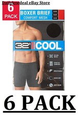 6 Pack - 32 Degrees Cool Men's Comfort Mesh Boxer Brief Black S, M, L, XL, XXL picture