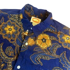 Vintage Banana Republic Navy Blue Batik Floral Cotton Button Down Shirt Mens L picture