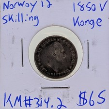1850 V Norway 12 Skilling Konge Km#314.2 picture