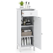 Costway Bathroom Floor Cabinet Storage Organizer Free-Standing w/ Drawer White picture