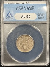 1875-S/S Twenty-Cent Piece 20c ANACS AU50 FS-302 picture