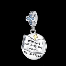 Pandora Cross Charm With God All Things Are Possible Bible Religious Dangle Bead picture