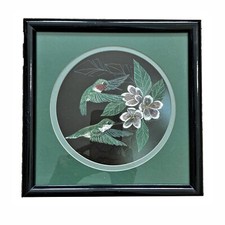 Original Scratchboard Hummingbird Etching Sharon Wald Signed Framed Cottagecore picture