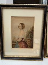 Antique  George Baxter Framed Miniature Small Portrait Print The Bride 1848 picture