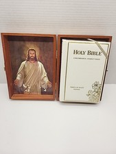 Vtg 1976 HOLY BIBLE Concordance Prince Of Peace Edition W/ Engraved Wooden Box picture