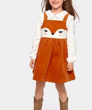 Gymboree Girls Friendly Fox Dress Size 7 Orange Corduroy Jumper picture