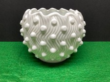 Vintage Fenton White Milk Hobnail Swirl Rose Bowl Vase picture