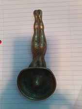 Beautiful Vintage 1950s Solid Brass Sunbathing Lady With Sombrero Trinket Dish picture