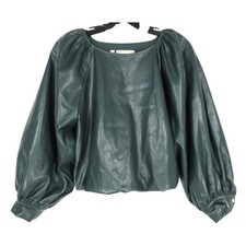 EMILY McCARTHY Green VEGAN LEATHER Balloon Sleeve POPPY CROPPED Bubble Top XS picture