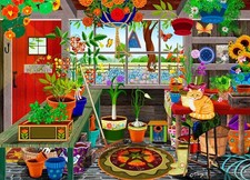 Tracy Flickinger: Garden Shed Greenhouse (VERY GOOD, COMPLETE 1000 PC puzzle) picture