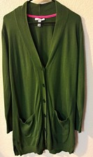 Isaac Mizrahi Live Womens Green Ribbed Knit V-Neck Button Cardigan Pockets M picture