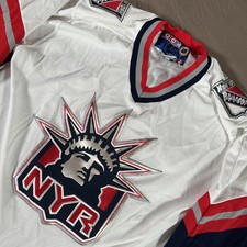 NY Rangers CCM Hockey Jersey Sweater L  Lady Liberty Vintage NHL Canada Made EUC picture
