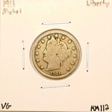1911 Liberty V Nickel 5C With Cents Business Strike Philadelphia KM112 picture
