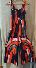 Bel Kazan Multicolor Abstract Wide-Leg Square Neck Rayon Jumpsuit S picture